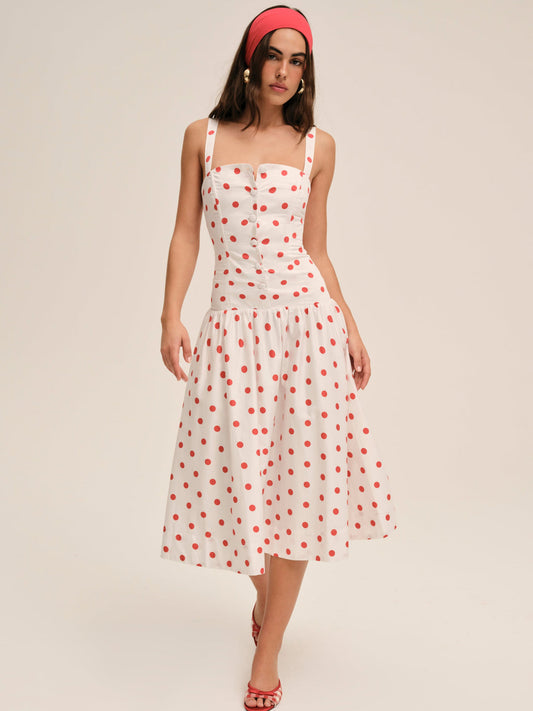 RED DOT MIDI DRESS