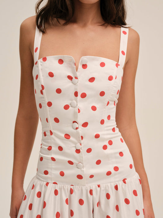 RED DOT MIDI DRESS