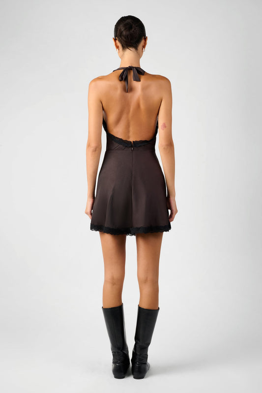 HALTER LACE MINI DRESS