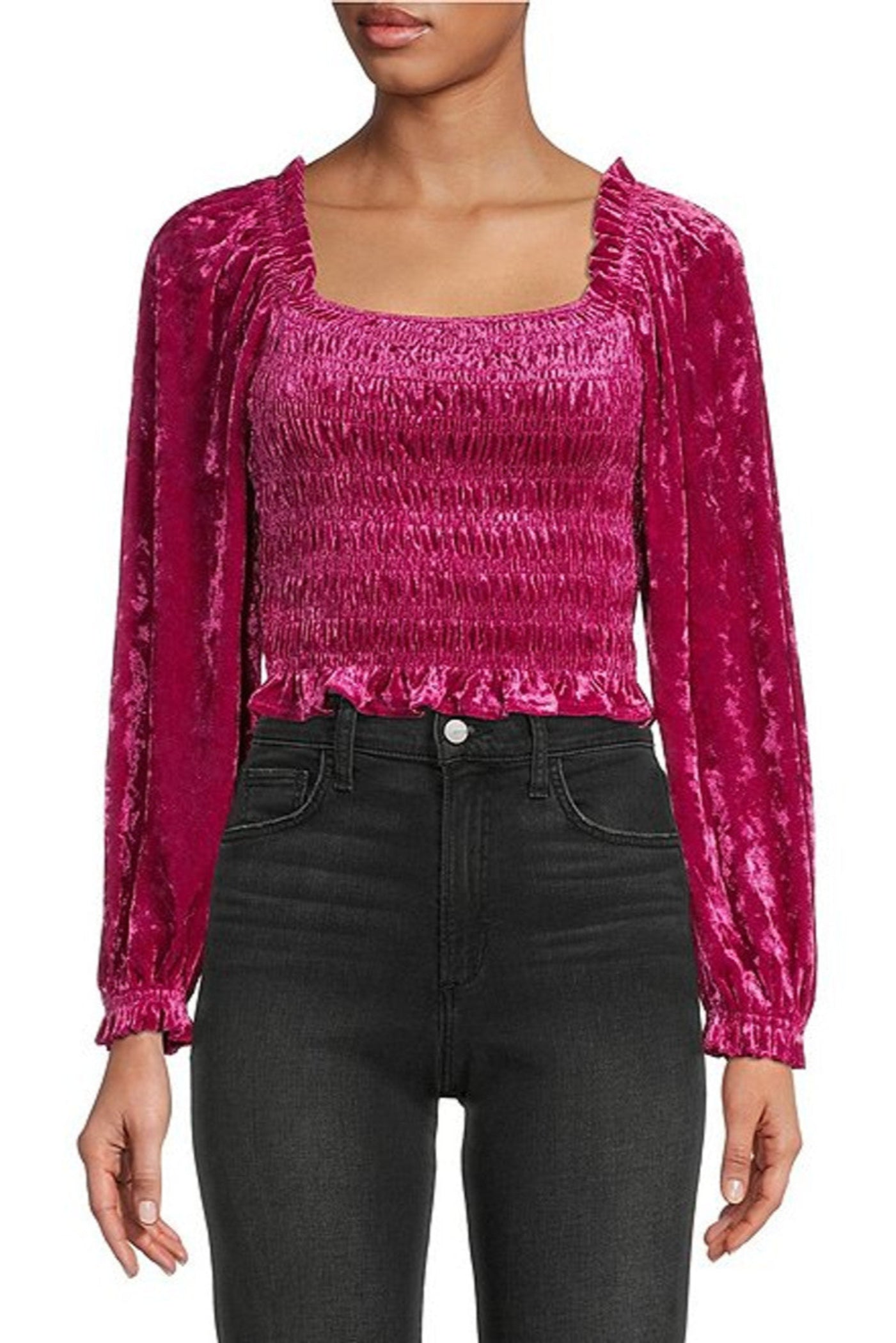 SMOCKED VELVET TOP