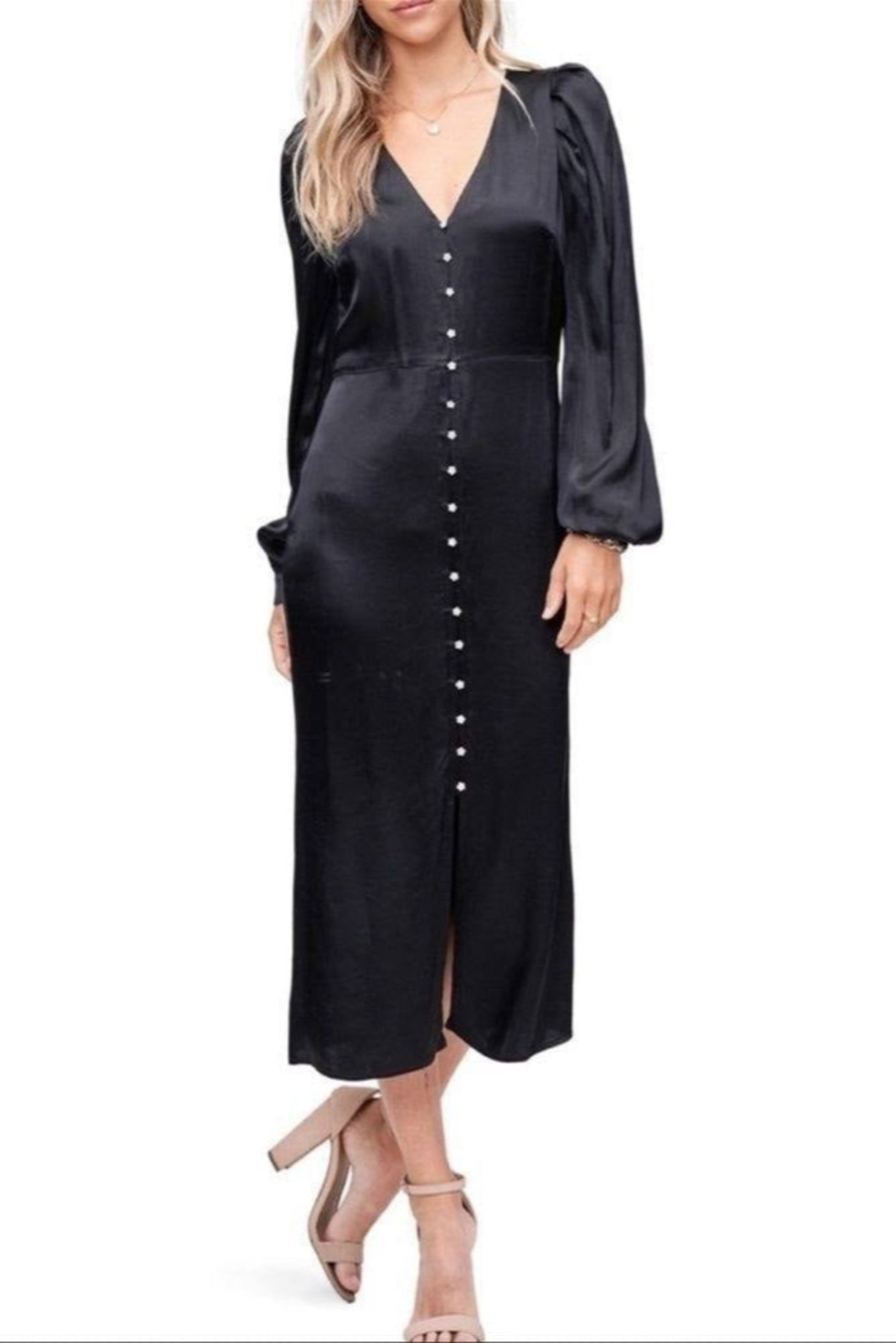 SATIN MIDI WITH BUTTONS