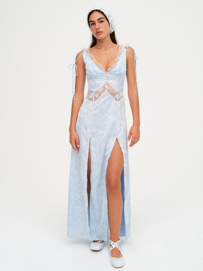 hattie maxi dress Pleated Floral Tulle Maxi Dress Large