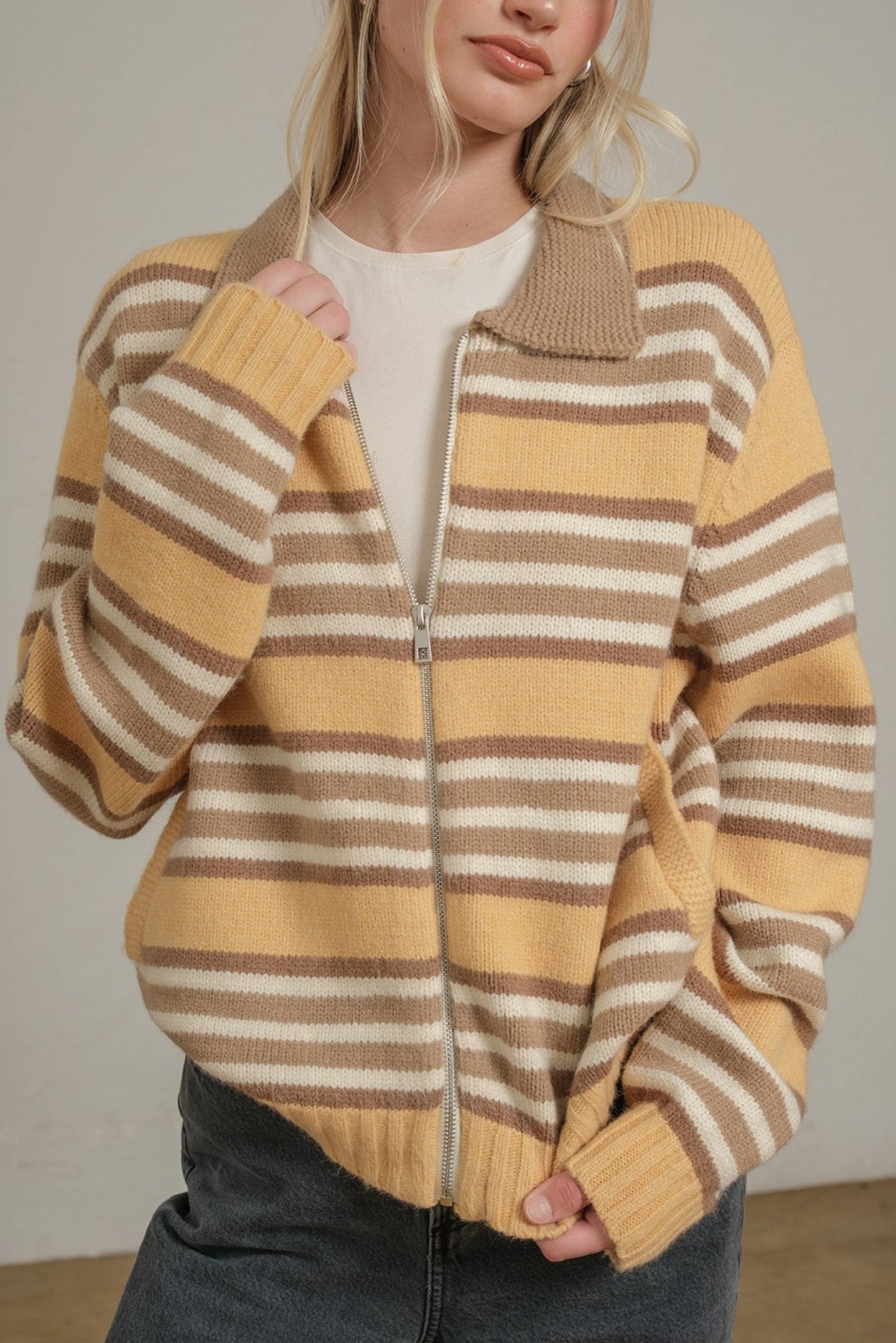 STRIPE ZIP CARDIGAN
