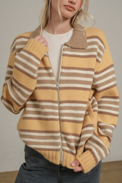 STRIPE ZIP CARDIGAN