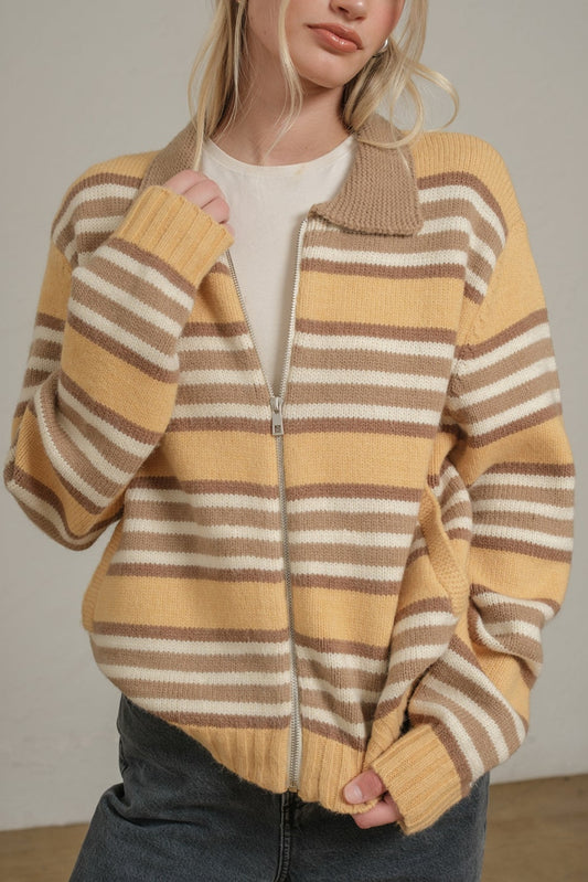 STRIPE ZIP CARDIGAN