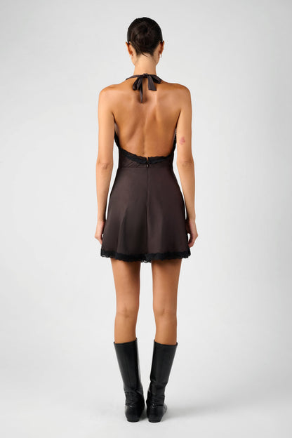 HALTER LACE MINI DRESS