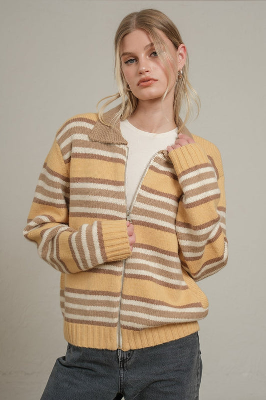 STRIPE ZIP CARDIGAN